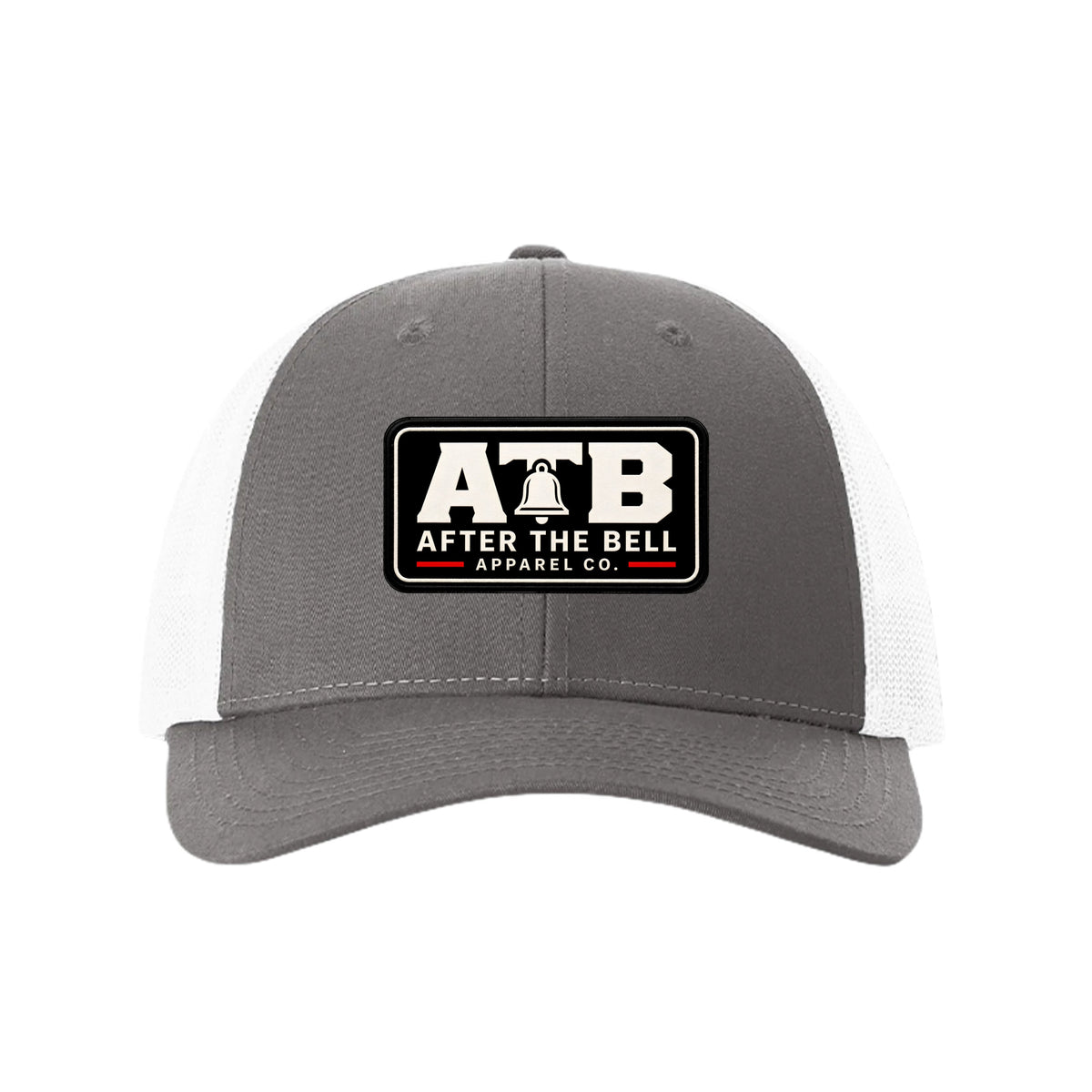 After the Bell Apparel Co. ATB logo trucker hat in grey and white