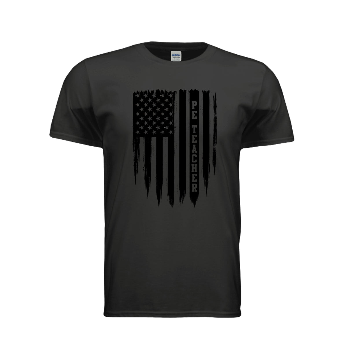 PE Teacher American flag physical education shirt in black by After the Bell Apparel Co.