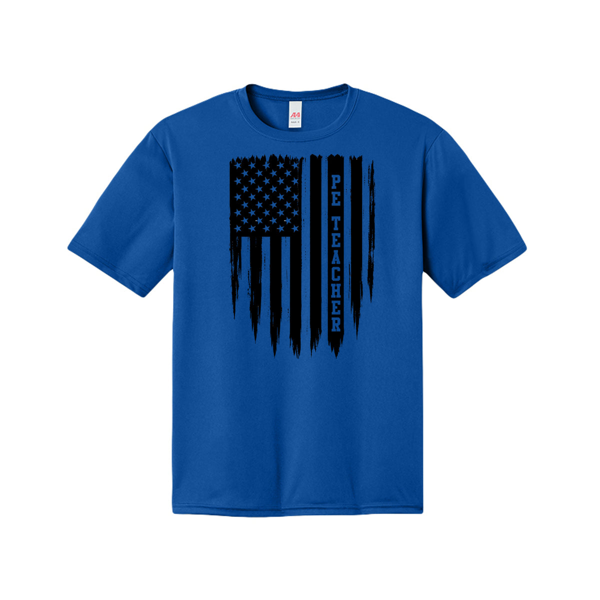 PE Teacher American flag physical education shirt in royal blue by After the Bell Apparel Co.
