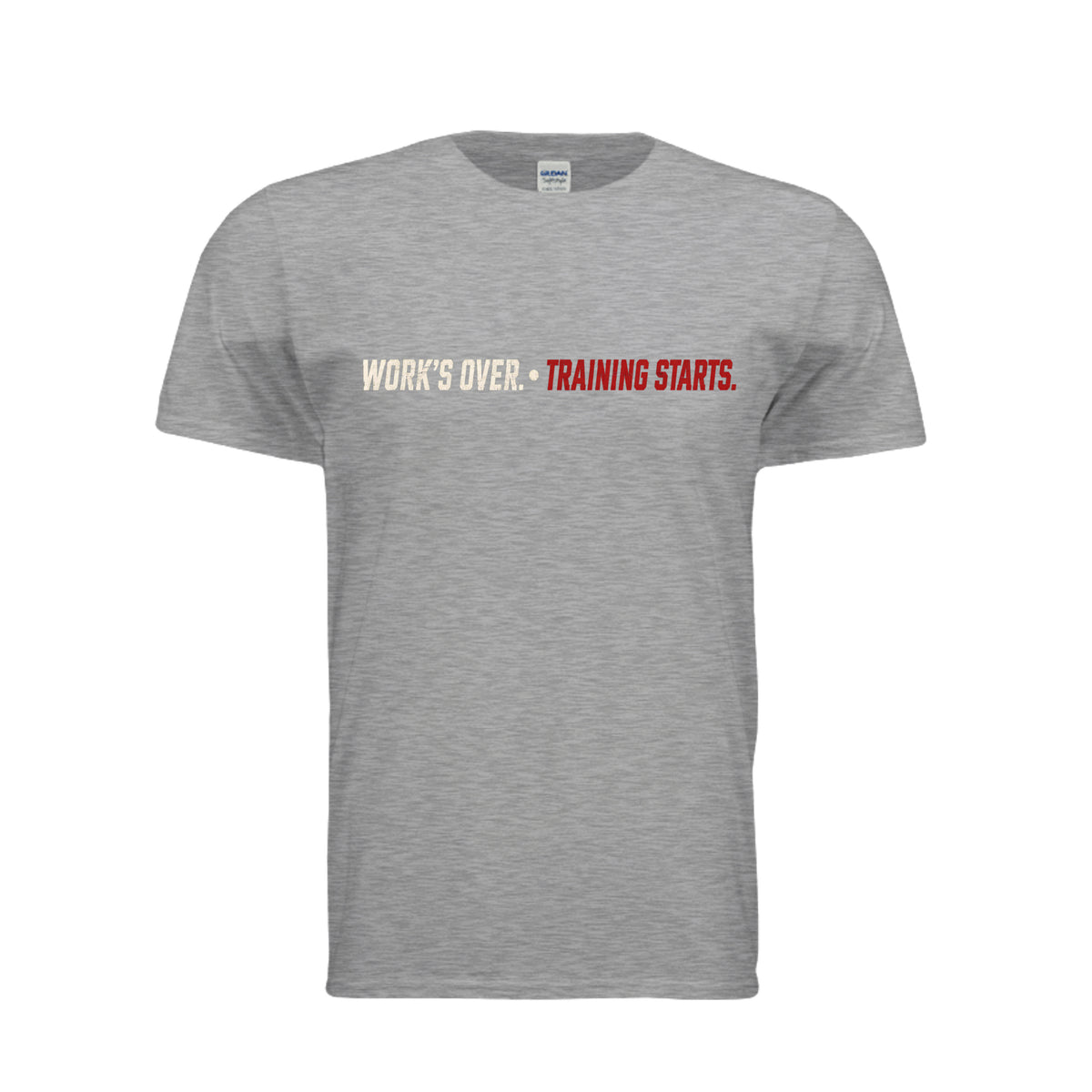 Works Over Training Starts fitness shirt in sport grey by After the Bell Apparel Co.