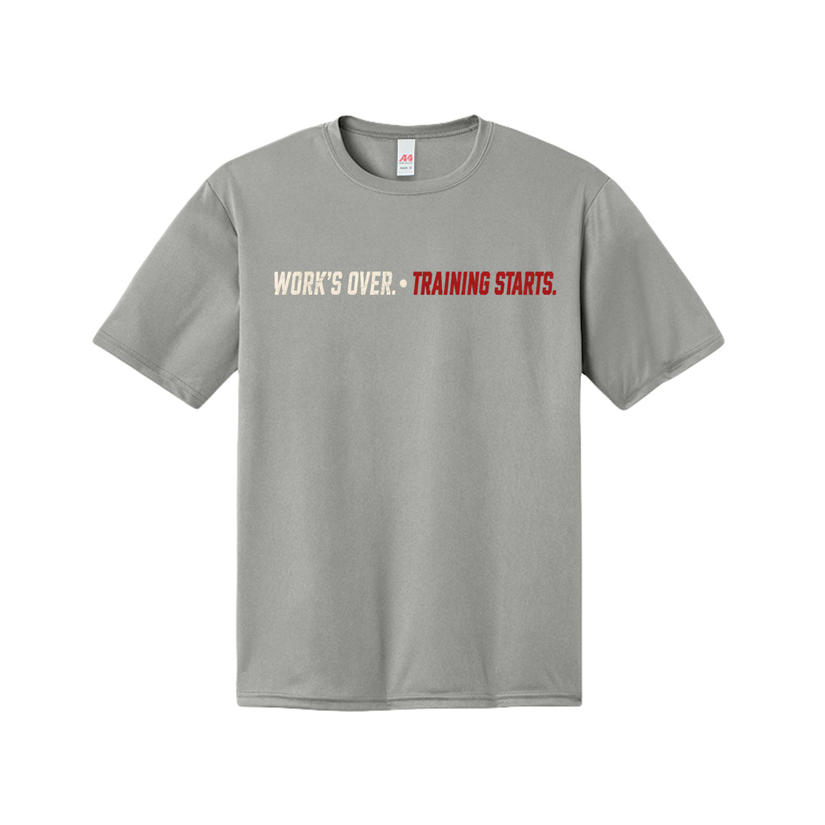 Works Over Training Starts fitness shirt in sport grey by After the Bell Apparel Co.