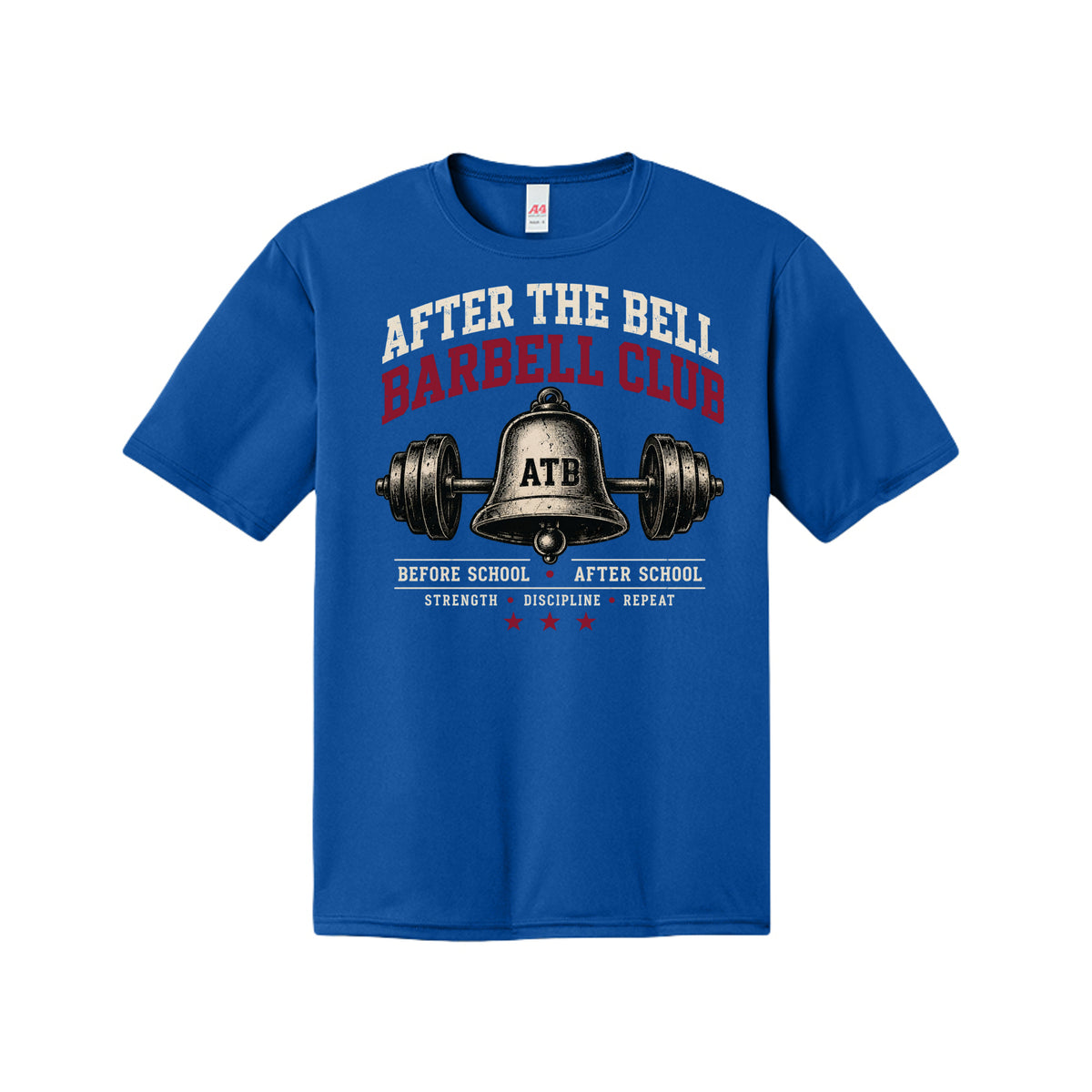 After the Bell Barbell Club vintage fitness shirt in royal by After the Bell Apparel Co.