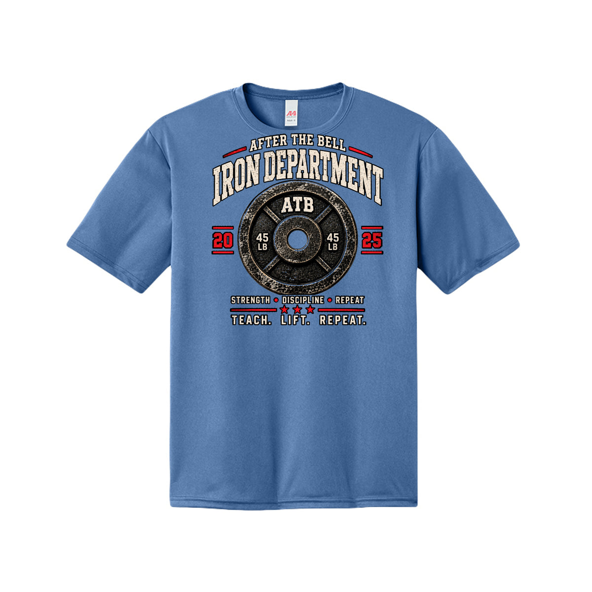 ATB Iron Department vintage weightlifting shirt in royal by After the Bell Apparel Co.