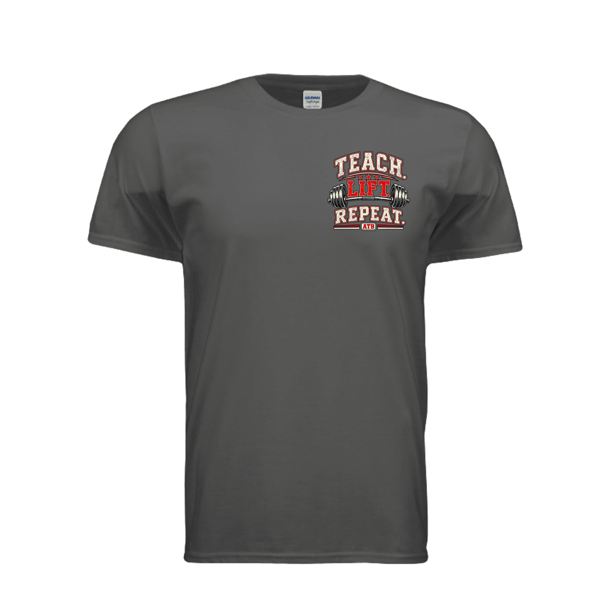 Teach Lift Repeat teacher fitness shirt in charcoal by After the Bell Apparel Co.