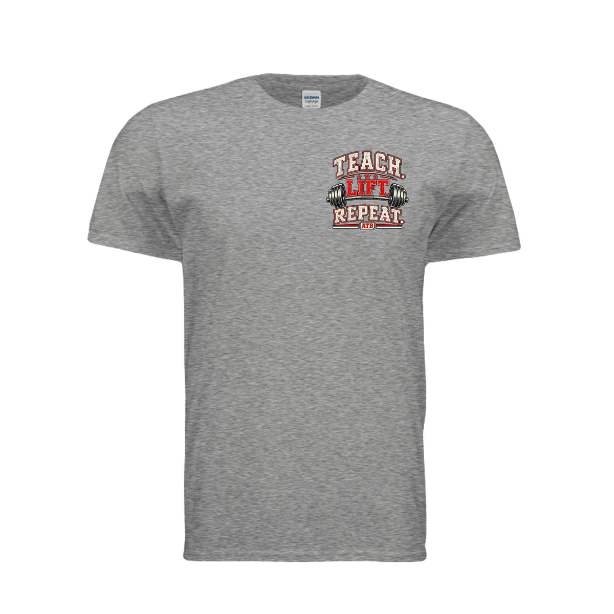 Teach Lift Repeat teacher fitness shirt in sport gray by After the Bell Apparel Co.