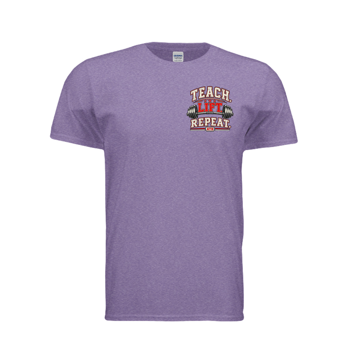 Teach Lift Repeat teacher fitness shirt in heather purple by After the Bell Apparel Co.