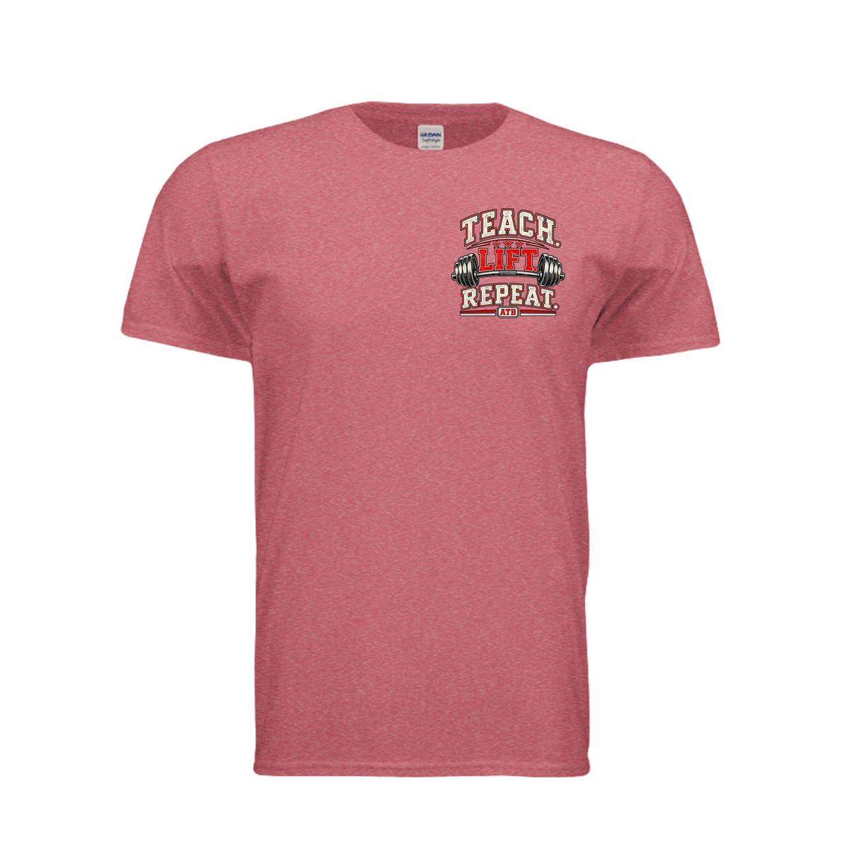 Teach Lift Repeat teacher fitness shirt in heather red by After the Bell Apparel Co.
