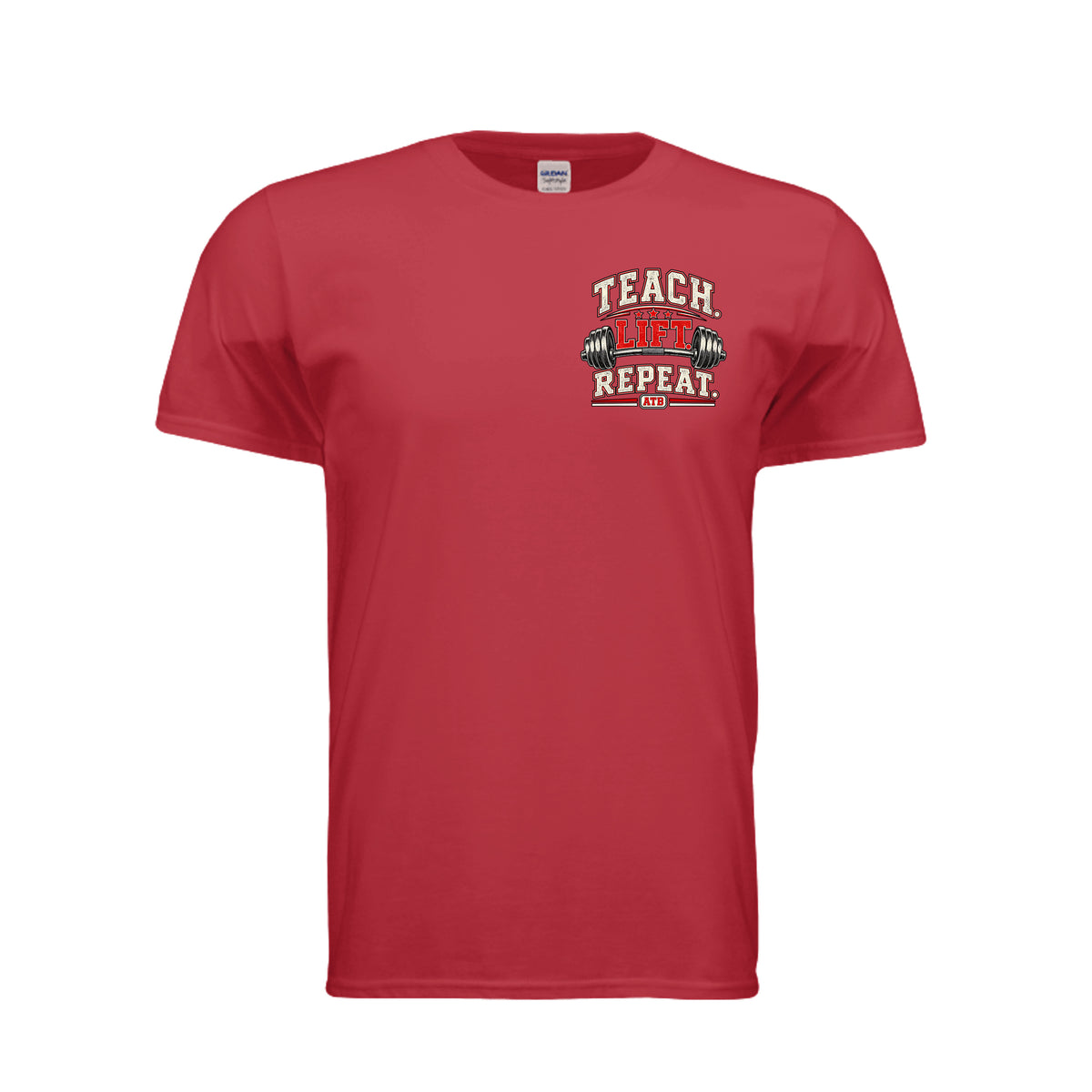 Teach Lift Repeat teacher fitness shirt in heather red by After the Bell Apparel Co.