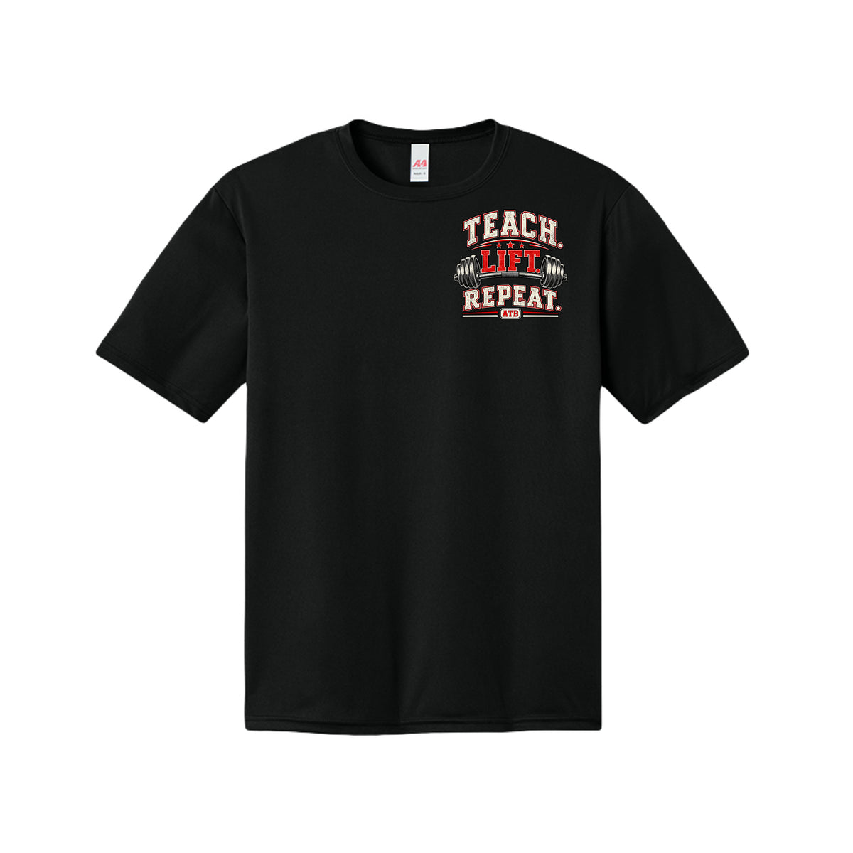 Teach Lift Repeat teacher fitness shirt in black by After the Bell Apparel Co.