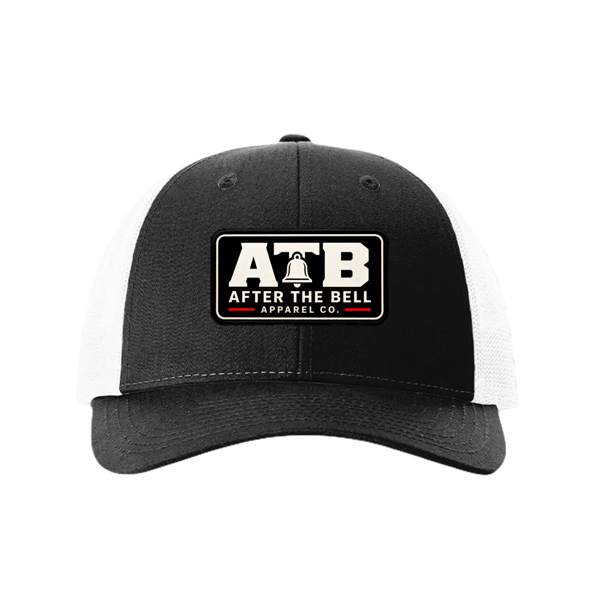 After the Bell Apparel Co. ATB logo trucker hat in black and white.