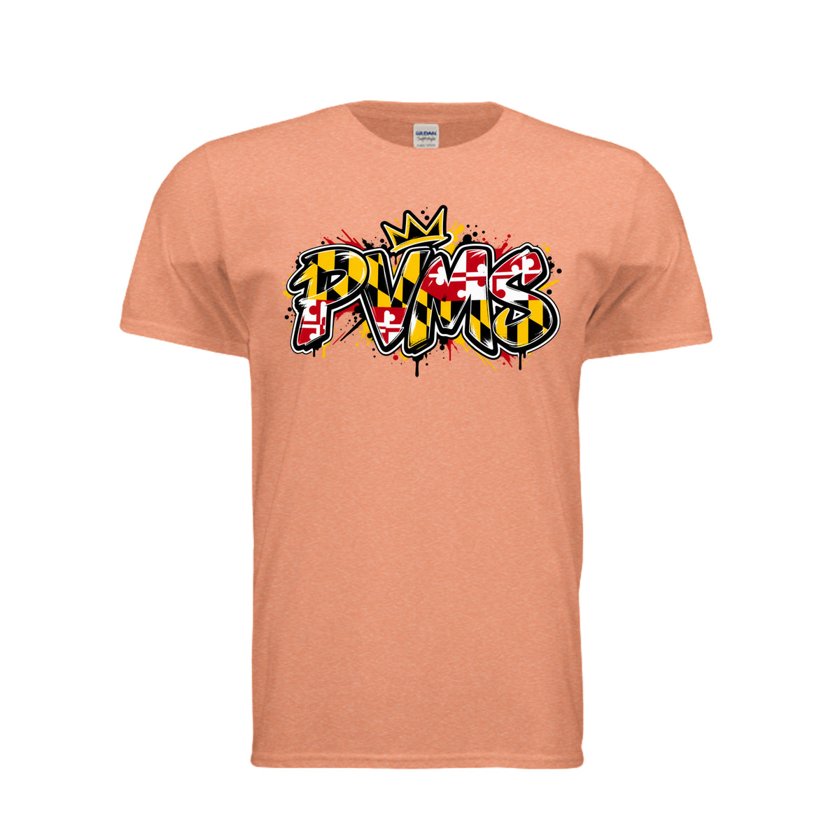 PVMS graffiti Patuxent Valley Middle School Bulldog shirt in heather orange by After the Bell Apparel Co.