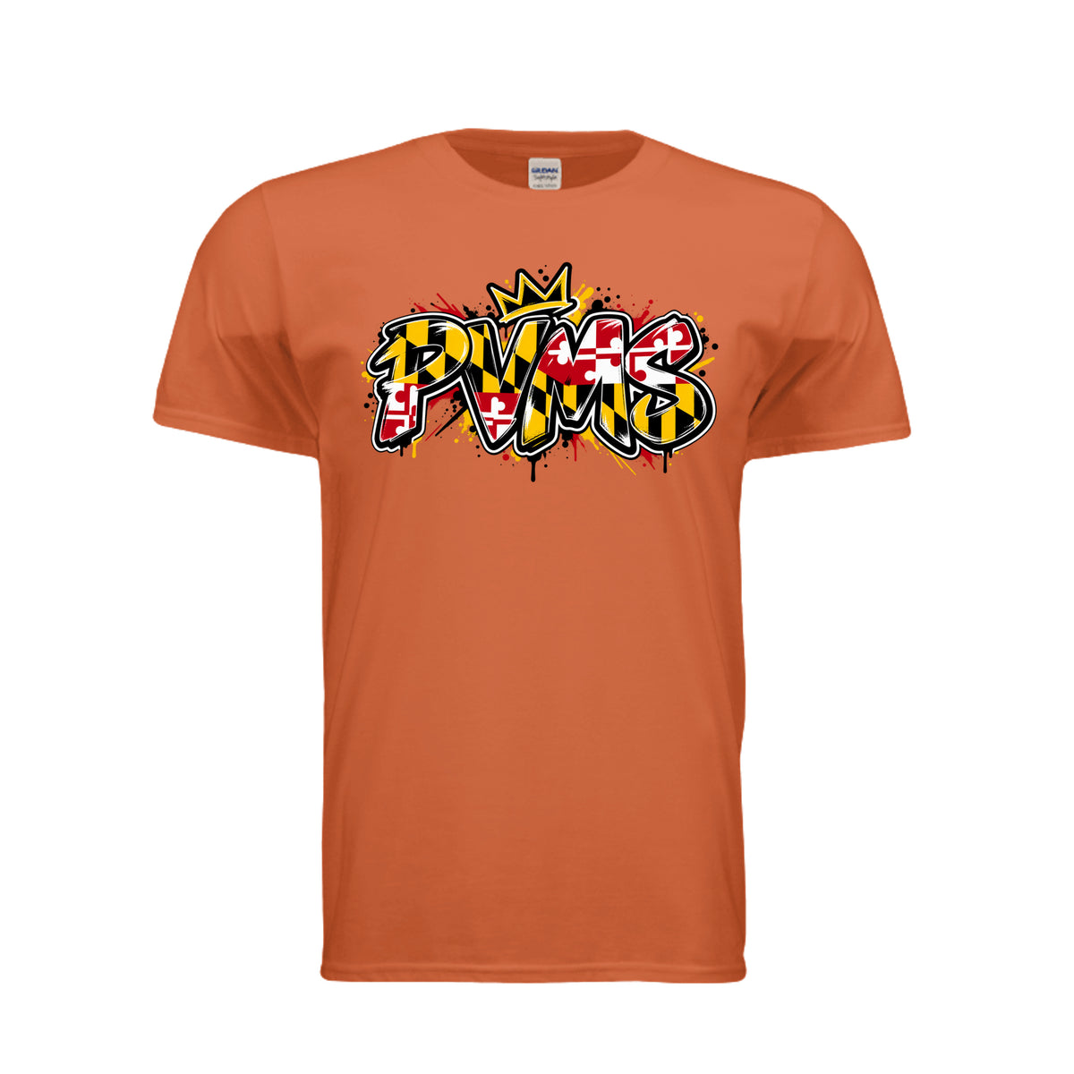 PVMS graffiti Patuxent Valley Middle School Bulldog shirt in orange by After the Bell Apparel Co.