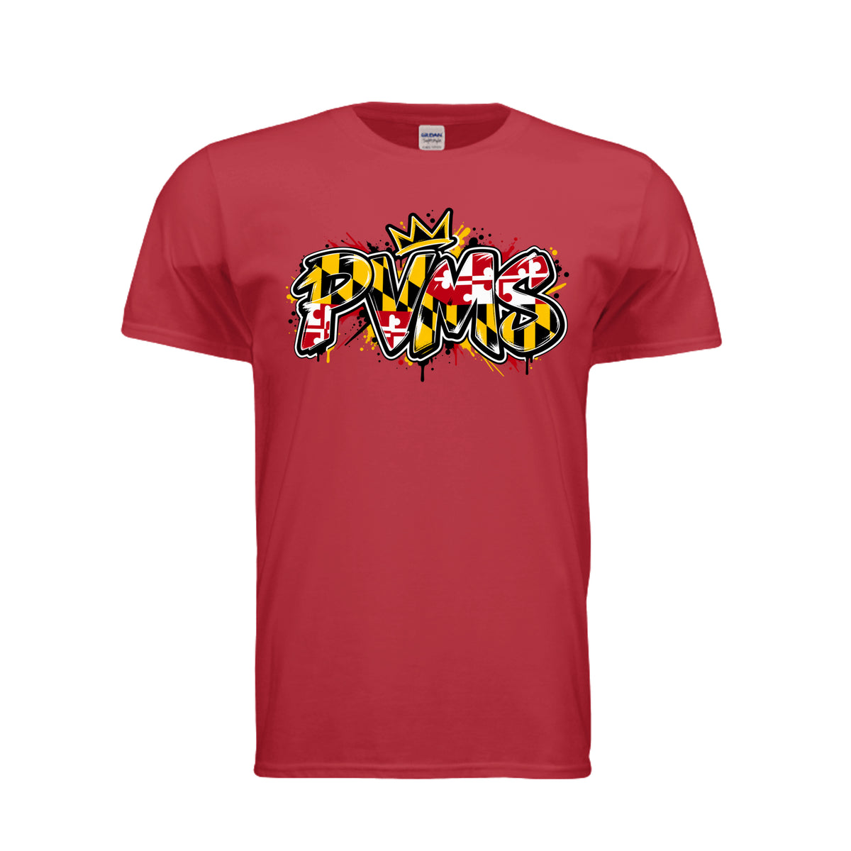 PVMS graffiti Patuxent Valley Middle School Bulldog shirt in scarlet by After the Bell Apparel Co.