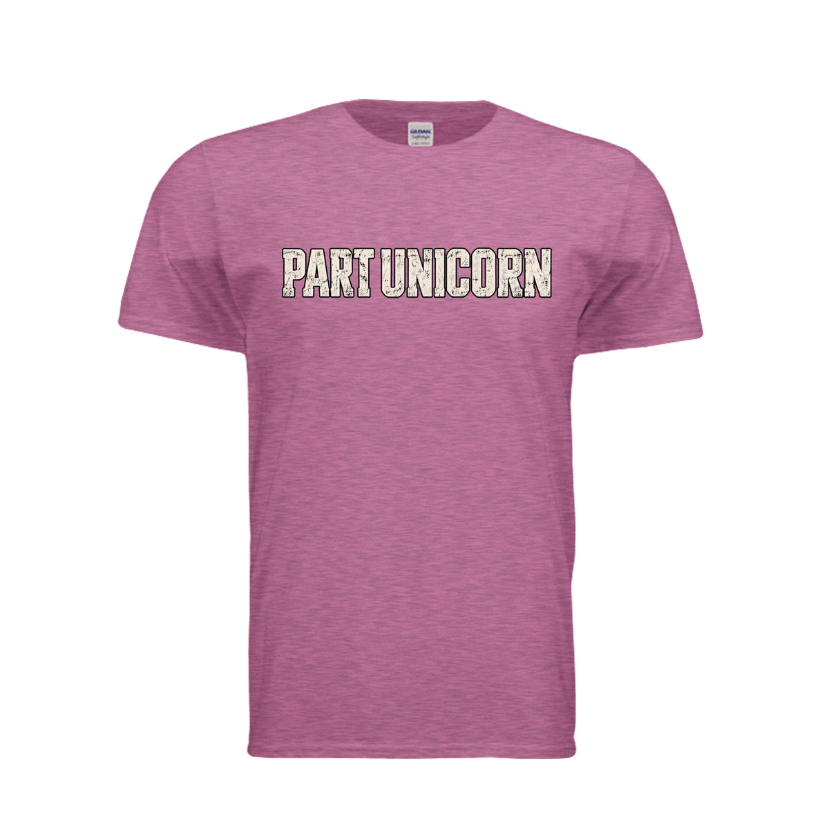 Part Unicorn funny graphic shirt in heather berry by After the Bell Apparel Co. 