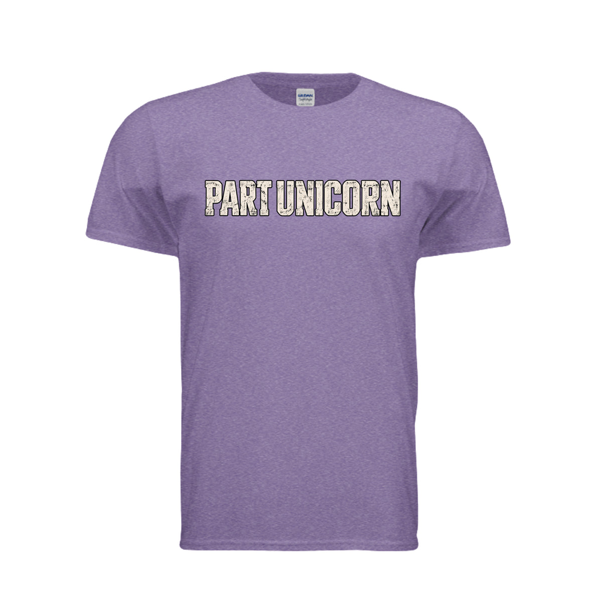 Part Unicorn funny graphic shirt in heather purple by After the Bell Apparel Co. 