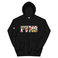 PVMS MD Pride hoodie in black featuring PVMS lettering filled with the Maryland flag pattern.
