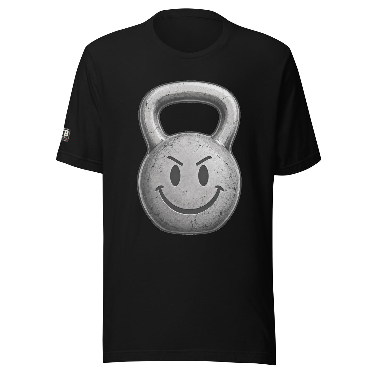 Kettlebell smiley face fitness shirt in black by After the Bell Apparel Co.