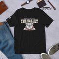 Black Patuxent Valley Middle School T-shirt featuring distressed white THE VALLEY lettering and a gray bulldog mascot with a red spiked collar.