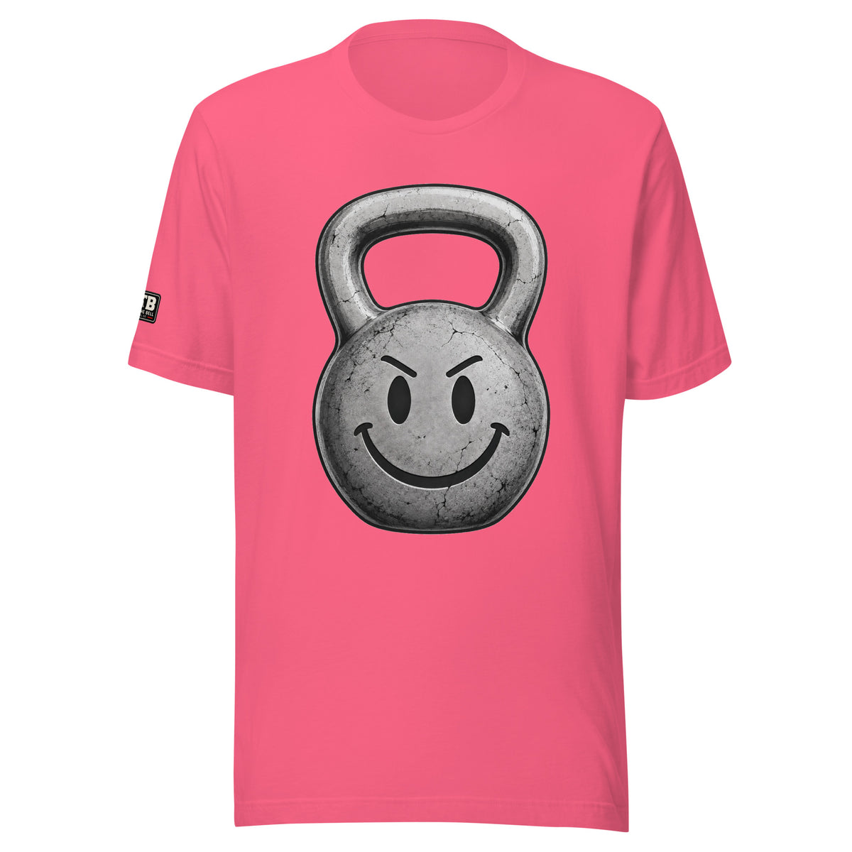 Kettlebell smiley face fitness shirt in pink by After the Bell Apparel Co.