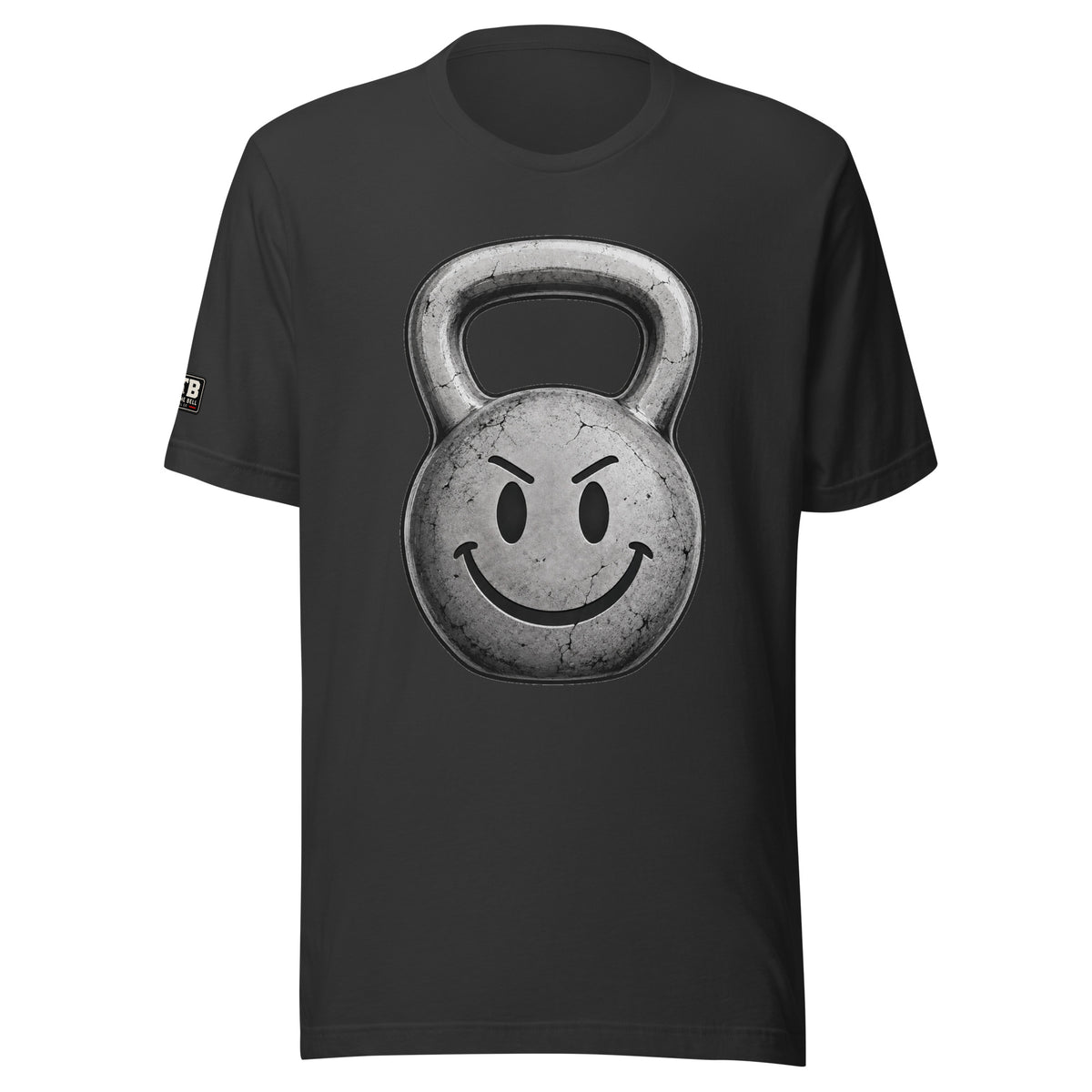 Kettlebell smiley face fitness shirt in dark grey by After the Bell Apparel Co.