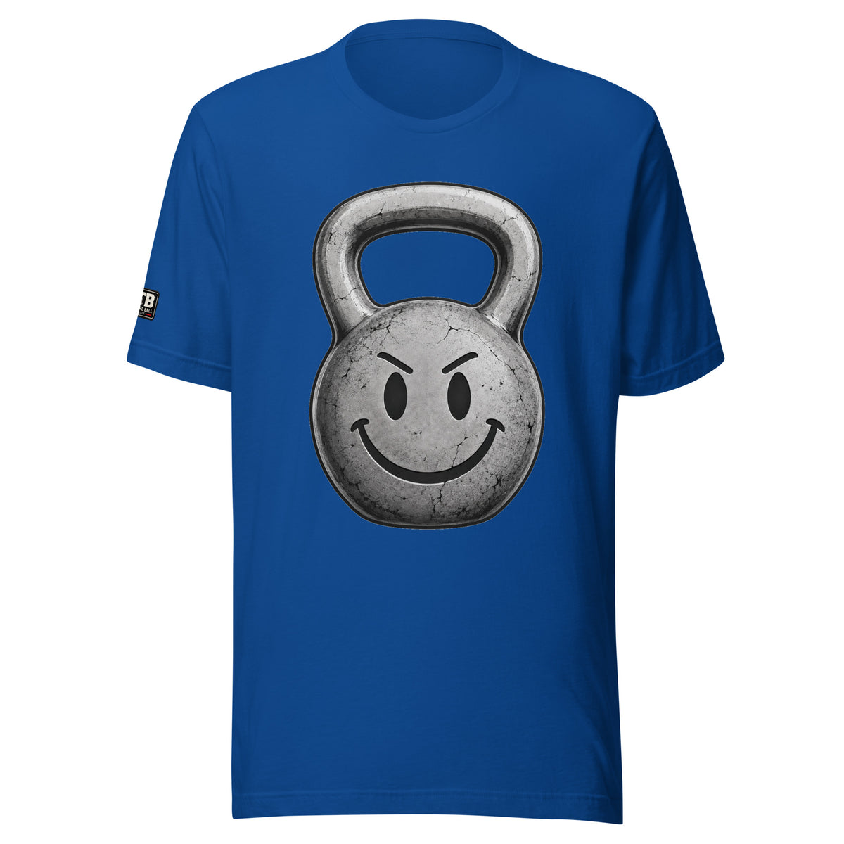 Kettlebell smiley face fitness shirt in royal by After the Bell Apparel Co.